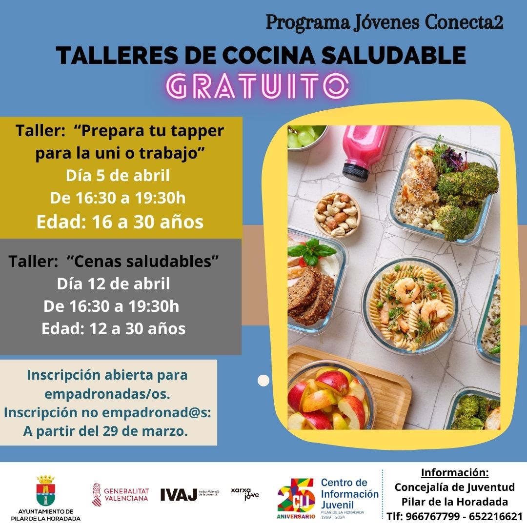 Cartel talleres cocina saludables para jóvenes en Pilar de la Horadada