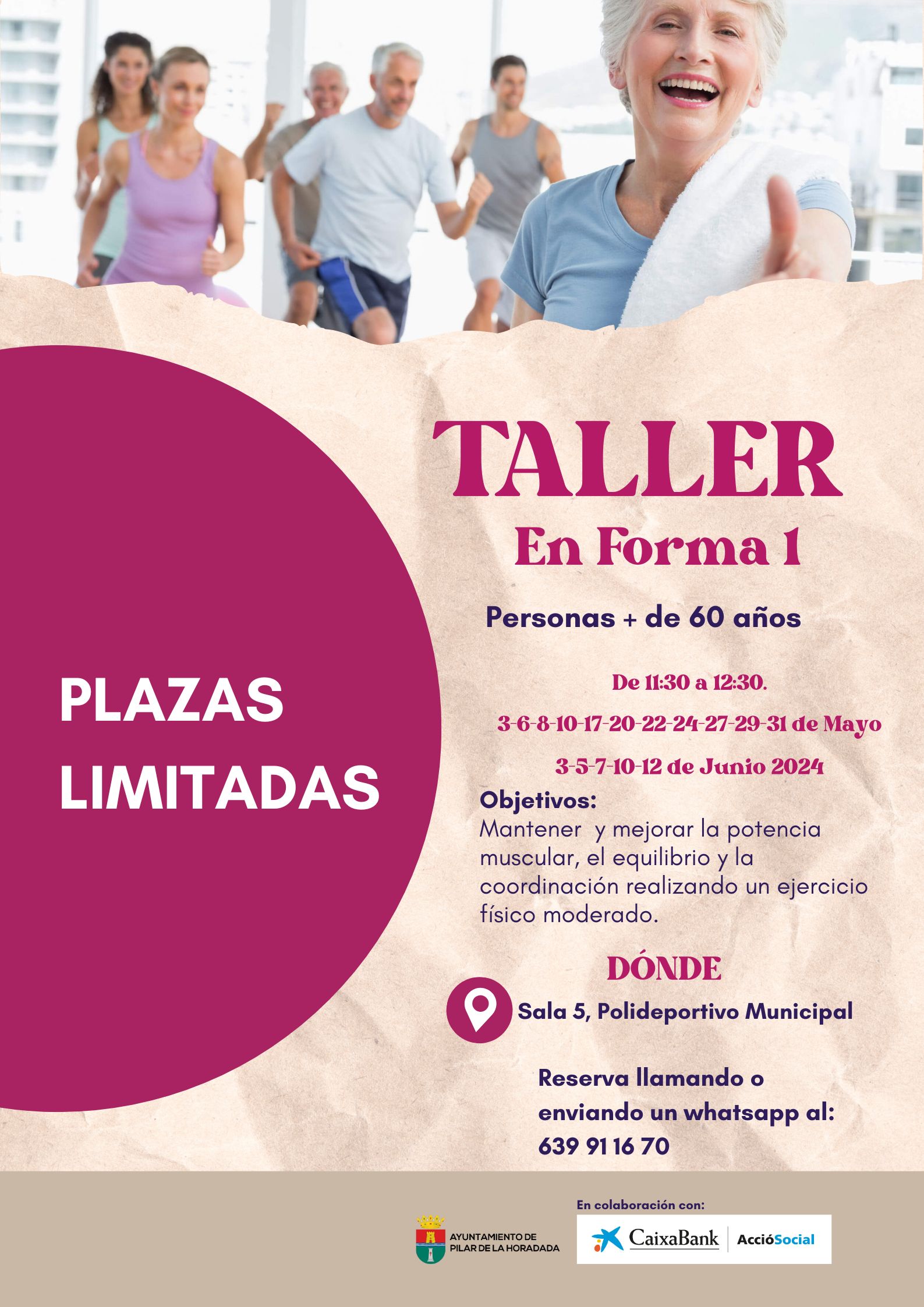 Cartel talleres En Forma 1 mayores 60 años en Pilar de la Horadada