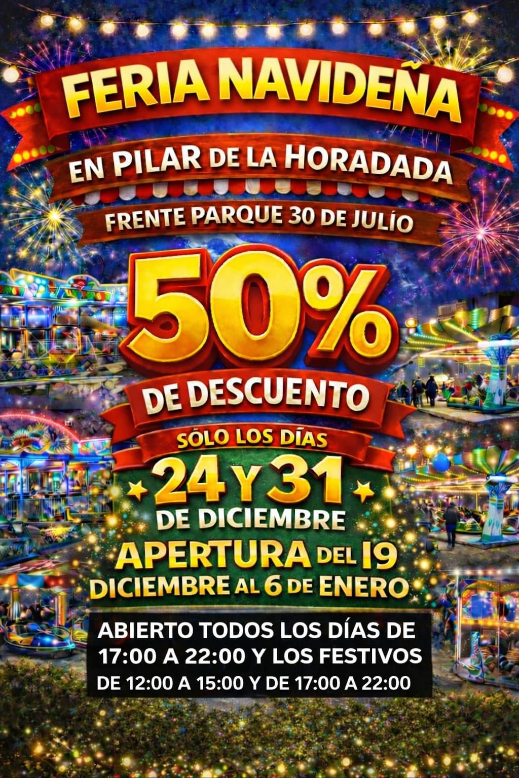 Cartel feria de atracciones de navidad en Pilar de la Horadada