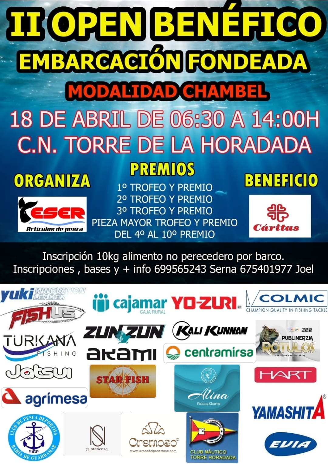 Cartel II open benéfico embarcación fondeada